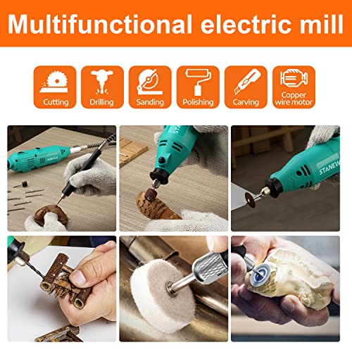 STANEW Rotary Tool Kit with Flex Shaft - 102pcs Accessories Variable Speed 130W Electric Drill Set for Grinding Engraving Crafting Projects and DIY Creations