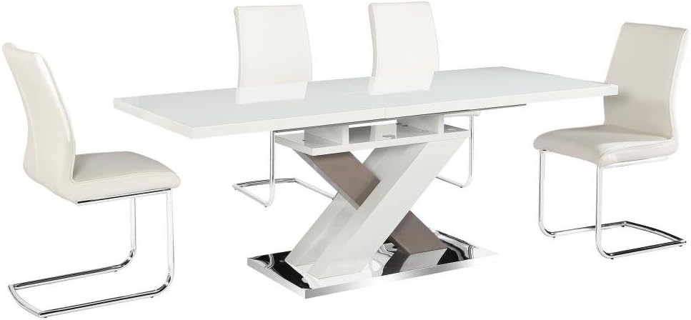 Honora Extending Dining Table High Gloss White & Grey, Dining Room Table, High Gloss White, 1600W + (400) x 800D x 760H, Dining Room Furniture