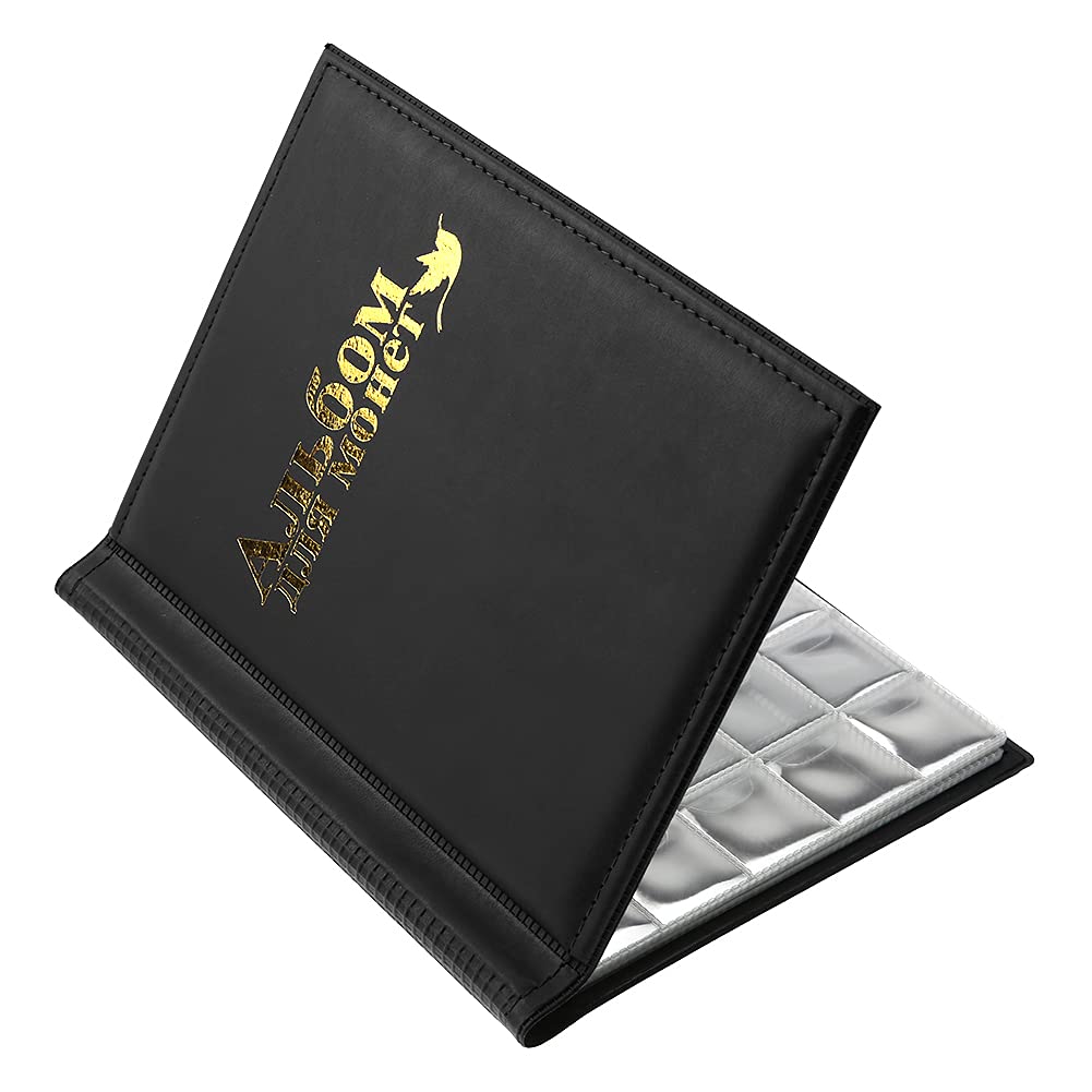 Coin Album for Collectors, 250 Pocket Coin Book Holder with 10 Pages Storage for Coins Medallions Badges - Black Coin Collection Organizer