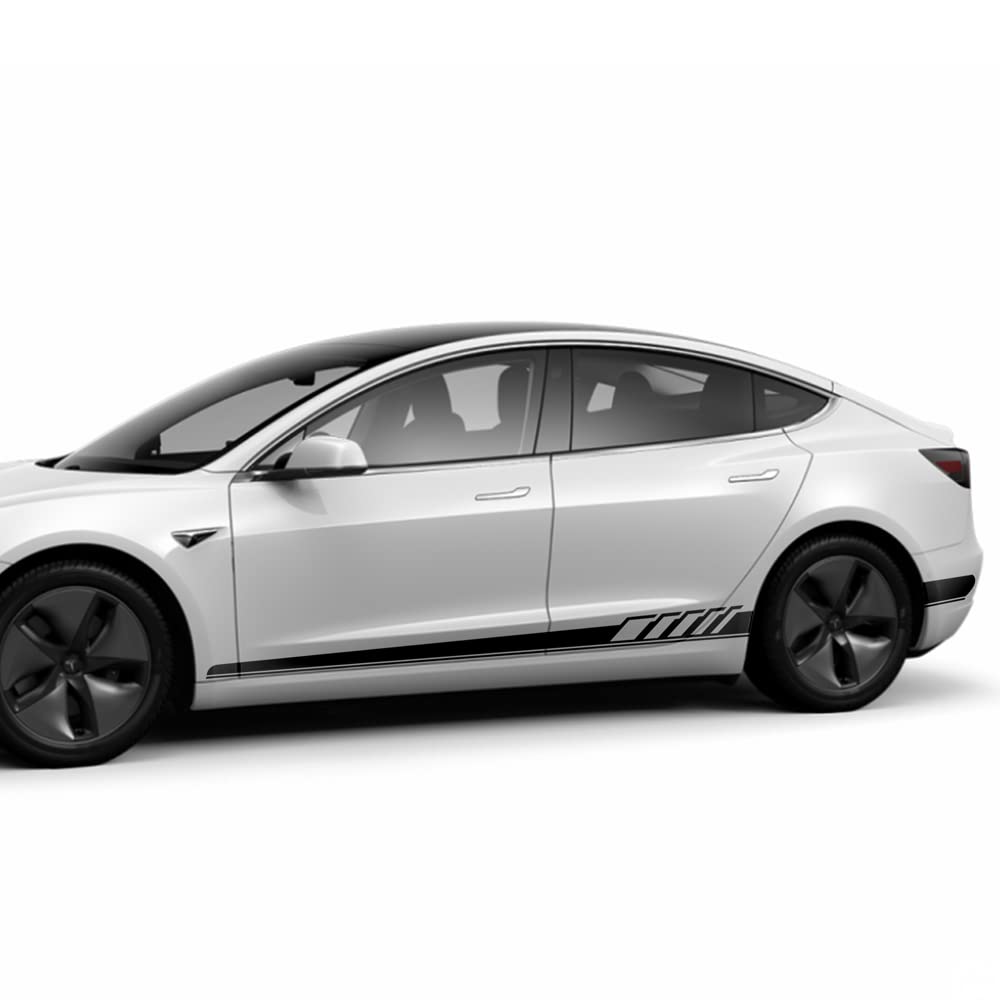 Photo 1 of Car Racing Stripes Sport Decals Edition 1 Styling Door Side Skirt Body Stickers for Tesla Model 3 2017-2023 (Gloss Black)