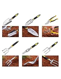 Sonyabecca - Juego de 12 herramientas de jardín ergonómicas con bolsa de jardín, 6 herramientas de mano, guantes de pulverización, rodilleras, etiquetas de planta, cuerda