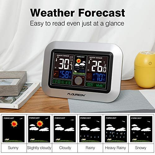 Weather Forecast Station,Digital Home Weather Station with Morning Noon and Night Precision Forecast, In/Outdoor Temperature and Humidity Gauge Calendar Weather Forecaster Snooze Alarm Clock -Sliver