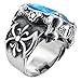 INBLUE Men's Stainless Steel Glass Ring Silver Tone Black Blue Dragon Claw Knight Fleur De Lis