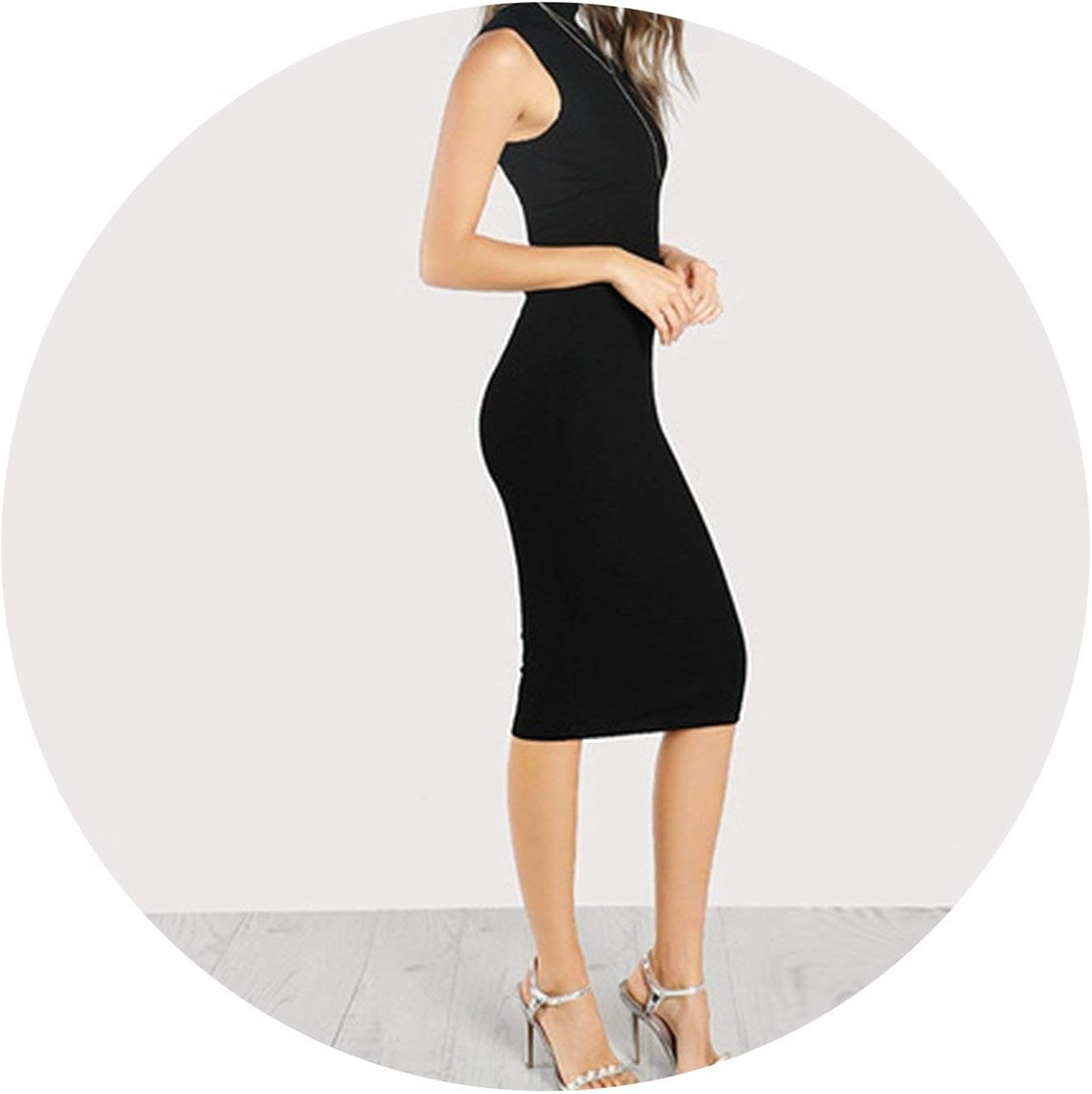 black high neck ribbed bodycon dress
