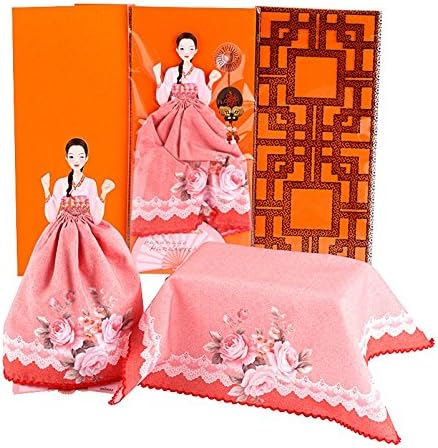 Doll Handkerchief Greeting Card (Rose Cherry Red, Korean Geisha) - Birthday, Baby, Wedding, Sympathy, Thinking of You, Thank You, Congratulations, X-mas, New Year, Business Gift