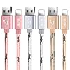Luvfun 3-Pack Câble pour iPhone, 1m+2m+3m Nylon Tressé Câble Chargeur iPhone avec Aluminium Connecteur Résistant (Or…