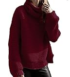 Oyanus Women's Loose Cowl Neck Chunky Cable Knit Pullover Top Sweater Jumper Red L