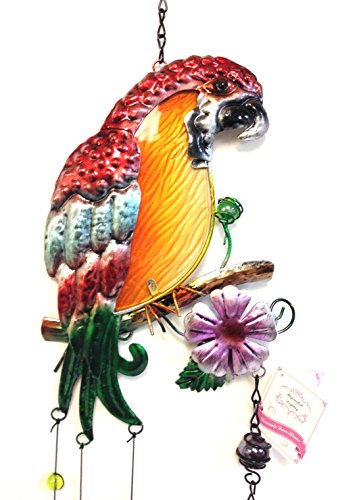 Bejeweled Display Beautiful Parrot w/ Stained Glass Wind Chimes Bell