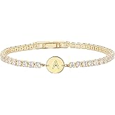 Gold Bracelets for Women Mothers Day Gifts 14K Gold Plated 3mm Cubic Zirconia Classic Tennis Bracelet Dainty Initial Bracelet Letter A-Z Charm for Women Trendy Jewelry Gifts