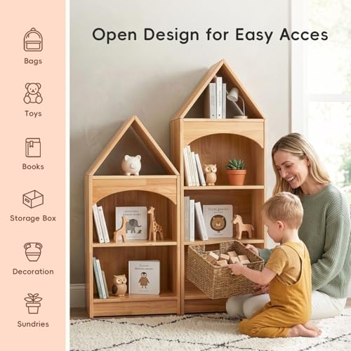 OOOK Children's Book Shelf, Rubberized Wood, 4 Tier Toy Storage, Corner Shelf Suitable for Children's Room, Playroom, Baby Room