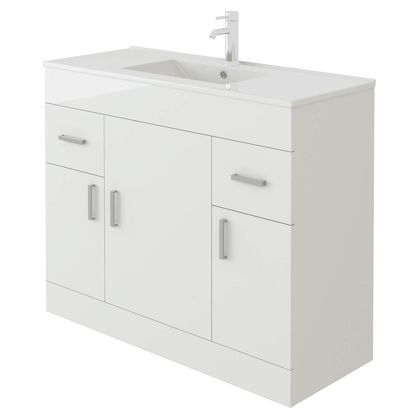 VeeBath VUMW100 Sphinx High Gloss White Free Standing Basin Vanity Cabinet Unit & Rectangular Sink - 1000mm