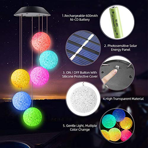 image for Intsun Solar Wind Chimes Outdoor 6 Crystal Ball Solar Powered Wind Chi