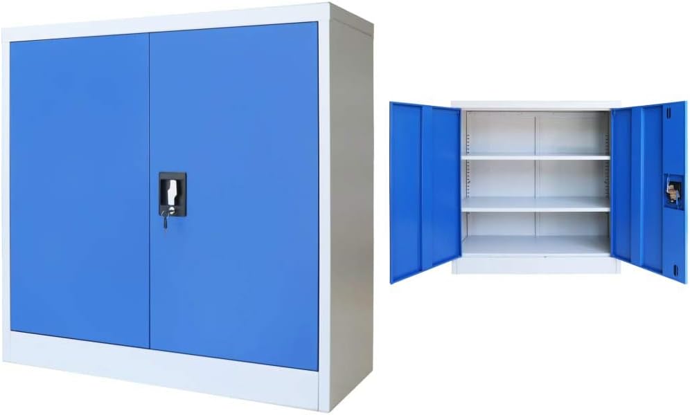 Amazon Com Vidaxl Office Cabinet Metal Office Cabinet Filing Cabinet Design Is Ideal For File Storage Employee Locker Tall Cabinet Office Cabinet 35 4 X15 7 X35 4 Gray And Blue Kitchen Dining