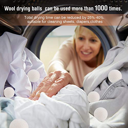 Dryer Balls Organic Eco Wool Dryer Balls 6pack 100% Natural Fabric Softener Shorten Laundry Drying Time and Reduce Wrinkles XXL White (2.95inch)