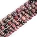 iSTONE Natural Stone Round Rhodonite Gemstone Beads Strand 16 Inch,Jewelry Making Beads