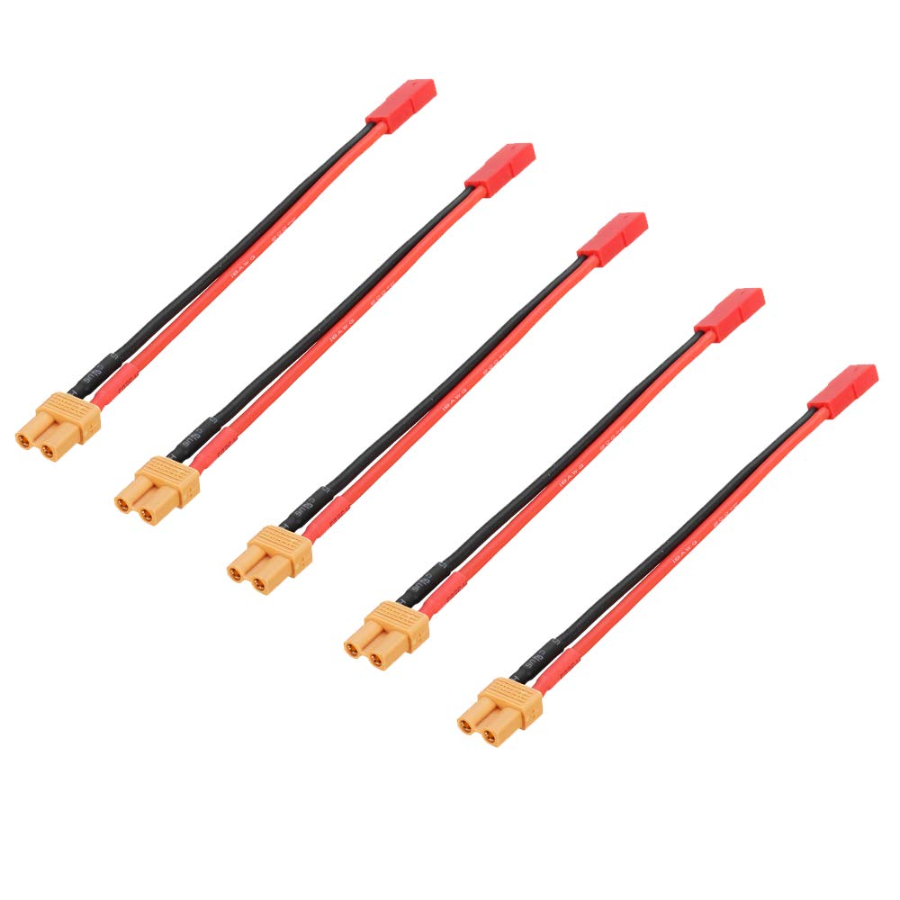 Yiqigou 5 Pcs XT60 Plug Female Connector to 2-pins JST Plug Female Connector Cable with 3.9inch 20AWG Silicone Wire