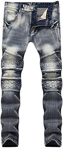 Finrosy Men's Ripped Biker Jeans Distressed Straight Fit Jeans With Zipper Holes For Man(Star,38W)