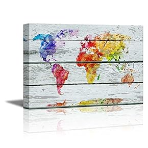 Abstract Colorful World Map on Vintage Wood Background Rustic