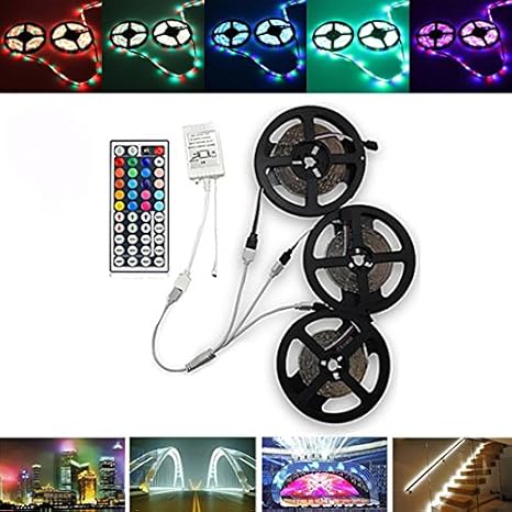 15M SMD3528 Waterproof RGB 900 LED Strip Band Light Kit + 44 Tasten Controller + Kabelstecker DC12V