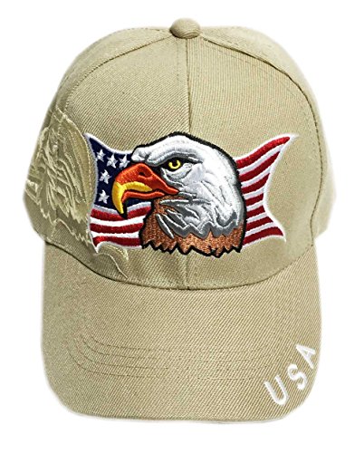 Patriotic American Eagle and Flag Baseball Cap with USA (Khaki)