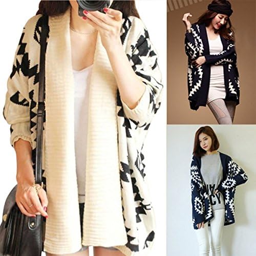 SFY New Women's Geometric Pattern Loose Sweater Wrap Cape Cardigan Outwear