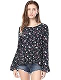 Allegra K Women's Bell Sleeves Lightweight Ruffled Trim Floral Prints Blouse