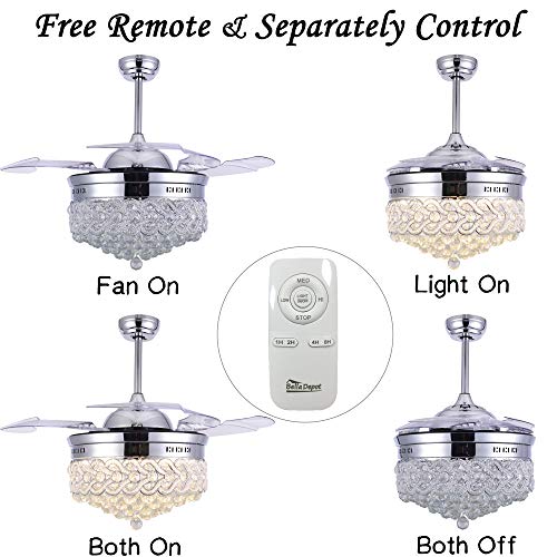 42" Modern Crystal Ceiling Fan with Light, Crystal Chandelier with