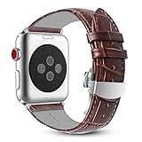 Fintie Leather Band for Apple Watch 44mm 42mm, Replacement Wrist Bands with Adjustable Butterfly Buckle Compatible with Apple Watch Series 4 Series 3 Series 2 Series 1 - Brown