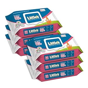 Little’s Soft Cleansing Baby Wipes Lid, 80 Wipes (Pack of 6)