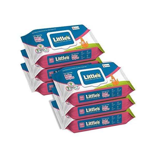 Little's Soft Cleansing Baby Wipes Lid, 80 Wipes (Pack of 6)