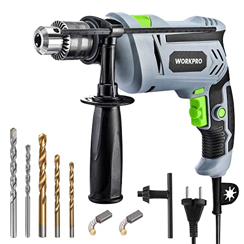 WORKPRO 850W Hammer Drill, Electric Drill with Cable, Impact Drill with 360° Rotating Handle, 3000 RPM, Variable Speed Button