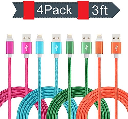 Lightning Cable 3ft, iPhone Cable, iPhone Charger 4 Pack 3ft Strong Nylon Braided iPhone Data Cable for iPhone X/8/8 Plus/7/7 Plus/6/6 Plus/5/5S and iPad (Mixed Color)
