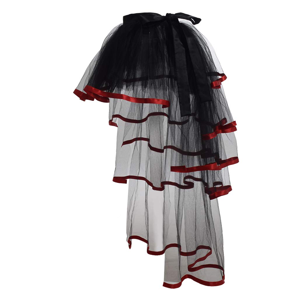 GRACEART Steampunk Bustle Tutu Belt Black Lace Underskirt (Red edge)