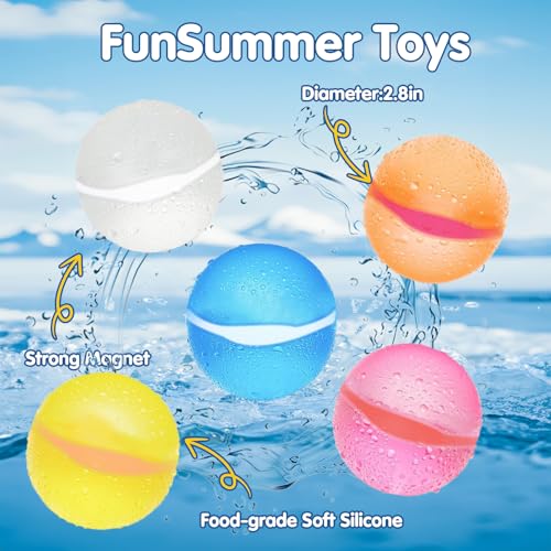 24PCS Reusable Water Balloons for Kids,Magnetic Refillable Latex-Free Silicone Water Bomb with Mesh Bag,Swimming Pool Toys Beach Summer Party Supplies Bath Toy Outdoor Idea Gift for Kids