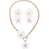 Mikovivi Gold Flower Earrings Necklace Set, White Floral Necklace with 3D Flower Statement Earrings Floral Wedding Jewelry for Women 2025