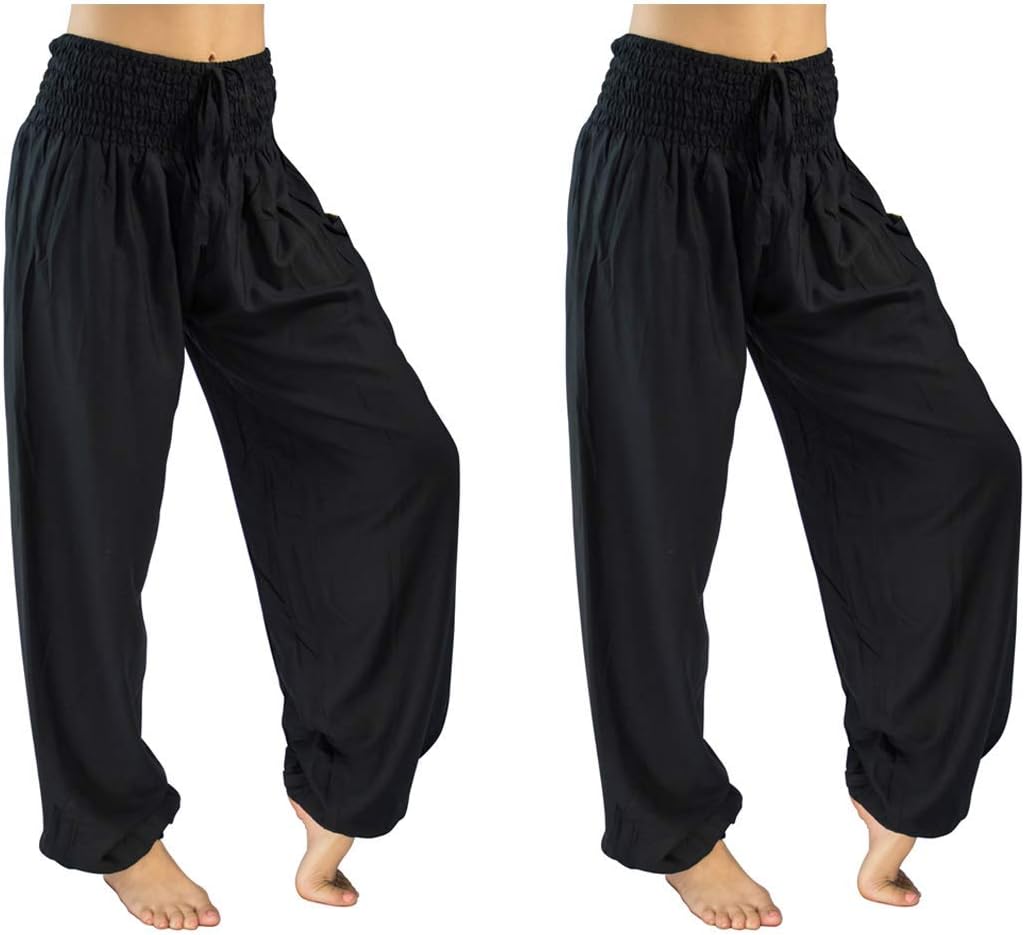 PIYOGA Womens Lounge Yoga Pants Harem Elastic High Waist with Pockets - Petite XS - 2XL
