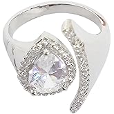 OIDIMS Teardrop Cubic Zirconia Ring for Women Sterling Silver Plated Adjustable Open Band Hypoallergenic Wedding Engagement Anniversary Ring Sparkling Stacking CZ Crystal Jewelry