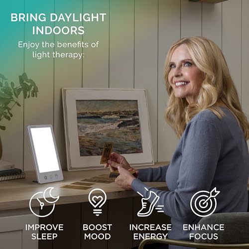 Verilux® HappyLight® Touch Plus - UV-Free LED Bright White Light Therapy Lamp with 10,000 Lux, Adjustable Brightness, Color, and Countdown Timer