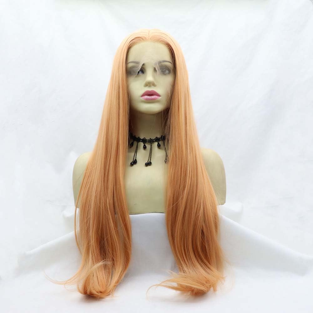 Xiweiya Ginger Orange Lace Front Wigs - Long Natural Straight Synthetic Wigs - Heat Resistant Fiber - Middle Part — image 1