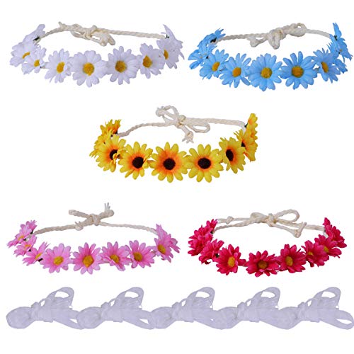 BETITETO Sunflower Headband Boho Flower Crown Hair Wreath for Women Girls Wedding Festival Party Holiday, Set of 5 - Thumbnail 6
