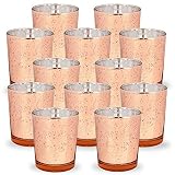Just Artifacts Mercury Glass Votive Candle Holders 2.75-Inch Speckled Rose Gold (Set of 12) - Mercury Glass Votive Candle Holders for Weddings and Home D&eacute;cor