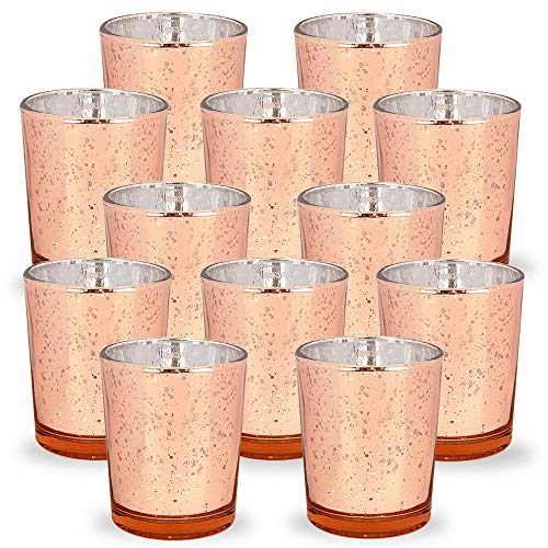 Just Artifacts Mercury Glass Votive Candle Holders 2.75-Inch Speckled Rose Gold (Set of 12) - Mercury Glass Votive Candle Holders for Weddings and Home D&eacute;cor