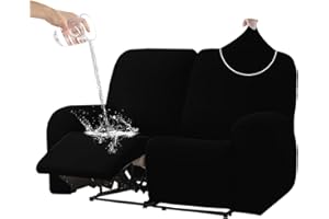 HDCAXKJ 100% Waterproof Loveseat Recliner Couch Cover Stretch Recliner Sofa Covers 2 Seat Double Love Seat Recliner Covers 6 Pieces Dual Reclining Loveseat Slipcovers Protector (Black, 2 Seat)