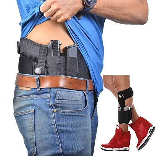 Belly Band Holster+Ankle Holster by YoGi Prime.Concealed Carry IWB UNIVERSAL FIT Adjustable for most Waist size,For Small&amp;Mid-Size hand GUNS Neoprene Holder Pistols,Revolvers For Men and Women