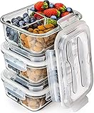 Prep Naturals Glass Meal Prep Containers 3 Compartment - Bento Box Containers Glass Food Storage Containers with Lids - Food Containers Food Prep Containers Glass Storage Containers with Lids 3 Pack