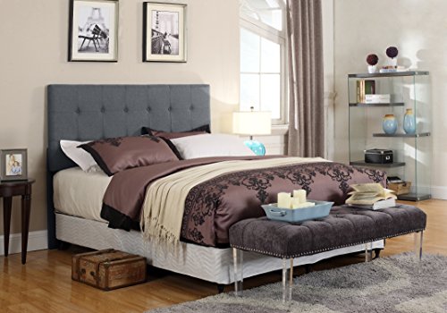 Container Furniture Direct Jackson Collection Modern Button Tufted Linen Fabric Upholstered Bedroom Headboard, Grey