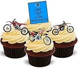 Keep Calm Motocross Biker Mix - Fun Novelty Birthday PREMIUM STAND UP Edible Wafer Card Cake Toppers Decoration