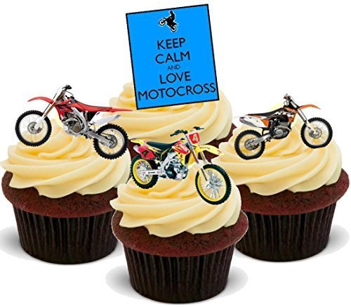 Keep Calm Motocross Biker Mix - Fun Novelty Birthday PREMIUM STAND UP Edible Wafer Card Cake Toppers Decoration
