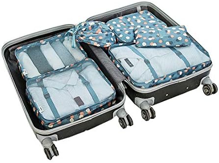 Packing Organizers - Clothing Cubes Shoe Bags Laundry Pouches For Travel Suitcase Luggage, Wrinkle Free Storage Organizer 6 Set Color Cyan Flower