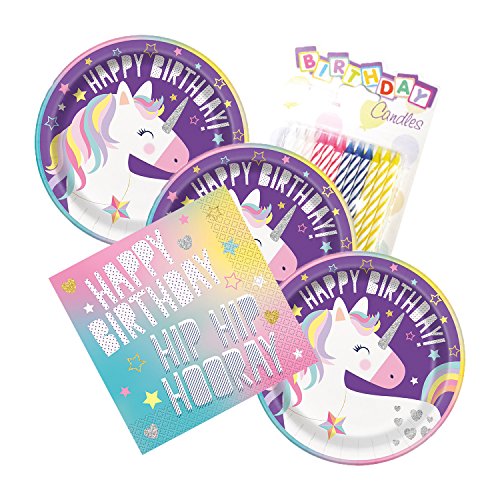 Unicorn Birthday Party Plates and Napkins Serves 16 with Birthday Candles